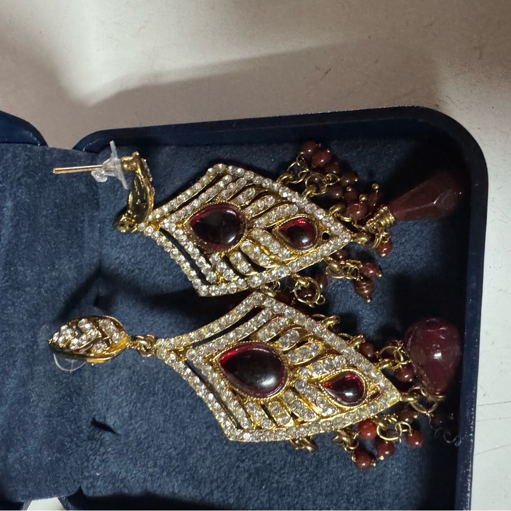Elegant Gold and Red Earrings